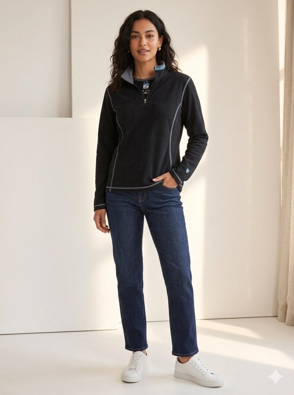 Kuhl Women's Black Revel 1/4 Zip Technical Fleece Sweater Contrast Stitching L